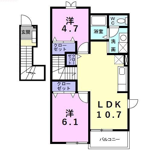 アットイーズC(2LDK/2階)の間取り写真