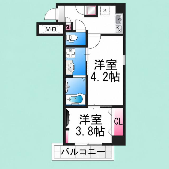 住吉橋町エヌエム・スワサント・ディス(2K/3階)の間取り写真