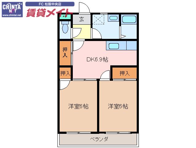 イトニックハイツII(2DK/1階)の間取り写真
