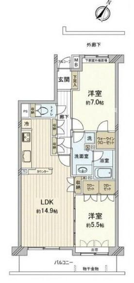 リーベスト本牧三溪園(2LDK/4階)の間取り写真