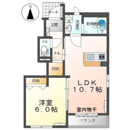 ディアフォレストII 1LDK(1LDK/1階)の間取り写真