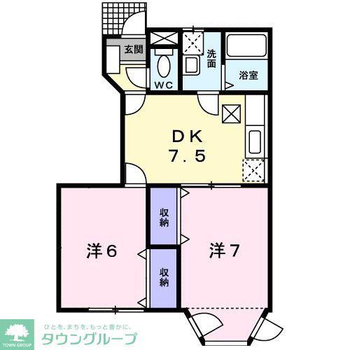 エフサウス美原(2DK/1階)の間取り写真