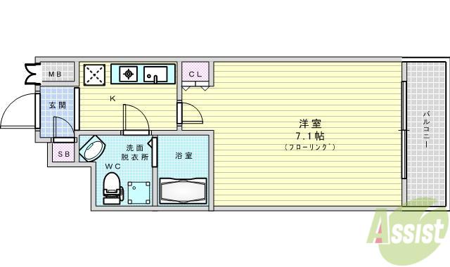 URBAN FLATS江坂(1K/7階)の間取り写真