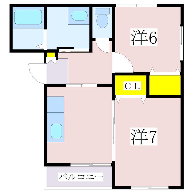 ヒルズ明和(2DK/1階)の間取り写真