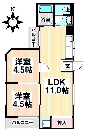 マンションオックス(2LDK/2階)の間取り写真