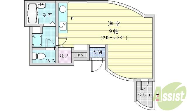 カルム香川1(ワンルーム/3階)の間取り写真