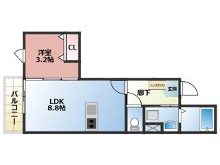 筥松3丁目AP(1LDK/3階)の間取り写真