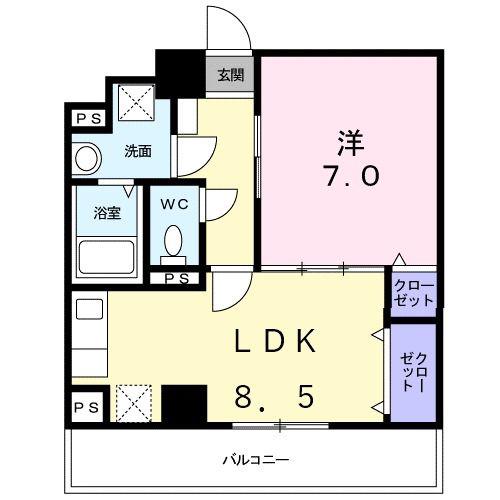 フローリッシュ相模大野(1DK/3階)の間取り写真