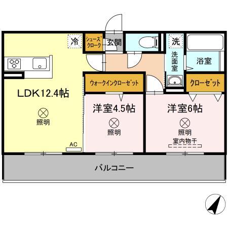 ゼンティール川崎地(2LDK/2階)の間取り写真