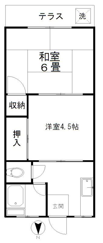 ヴィラ千歳(2K/1階)の間取り写真