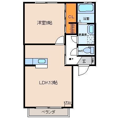 ザ・ウェイ(1LDK/2階)の間取り写真