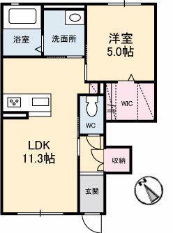 ディアー・フォークス(1LDK/1階)の間取り写真