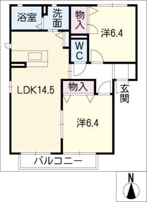 ESPACE B棟(2LDK/2階)の間取り写真