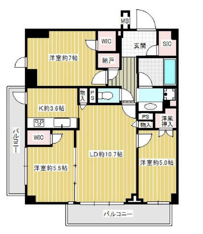 プレミアスイート外苑の杜(3LDK/5階)の間取り写真