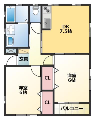 大空ビル(2DK/3階)の間取り写真