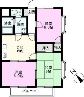 マンションハピネスI(3DK/3階)の間取り写真