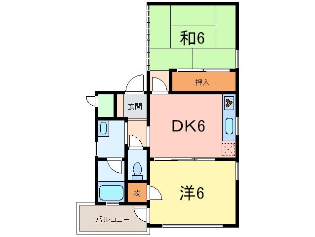 カシータ岡本(2DK/1階)の間取り写真
