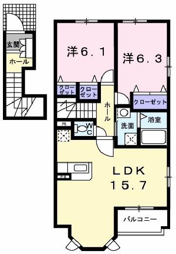 メゾンドカルムA(2LDK/2階)の間取り写真