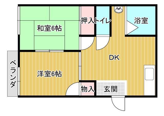 和光ハイツB(2DK/2階)の間取り写真