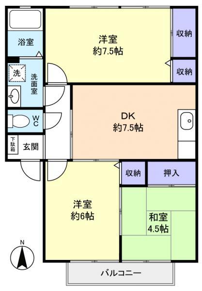 ニートネス花通(3DK/1階)の間取り写真
