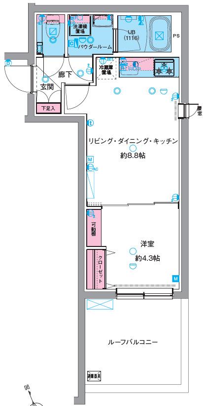 GENOVIA中野坂上(1LDK/4階)の間取り写真