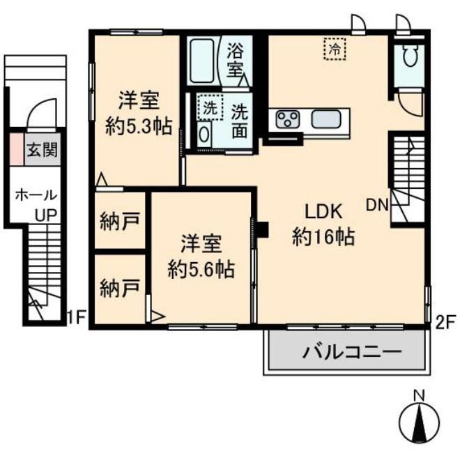 シルキーハイムB棟(2LDK/2階)の間取り写真