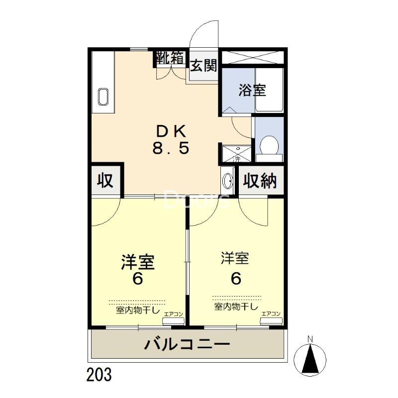 グランドハイツ西長瀬(2DK/4階)の間取り写真