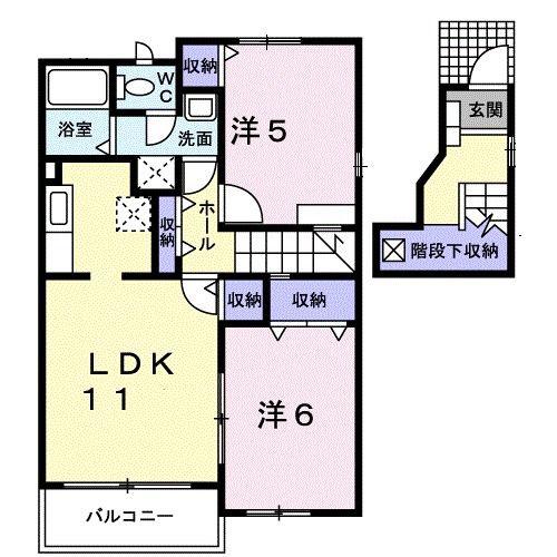 ヴェルドミールIII(2LDK/2階)の間取り写真