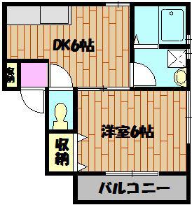 ピーチビーチ(1DK/2階)の間取り写真