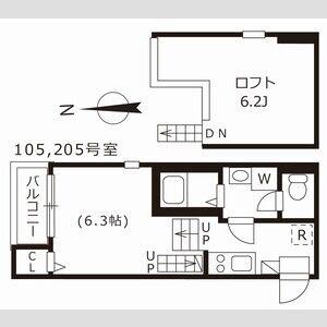 ハーモニーテラス上名古屋(1K/2階)の間取り写真