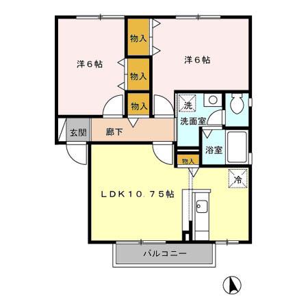 セピアコートB棟(2LDK/2階)の間取り写真