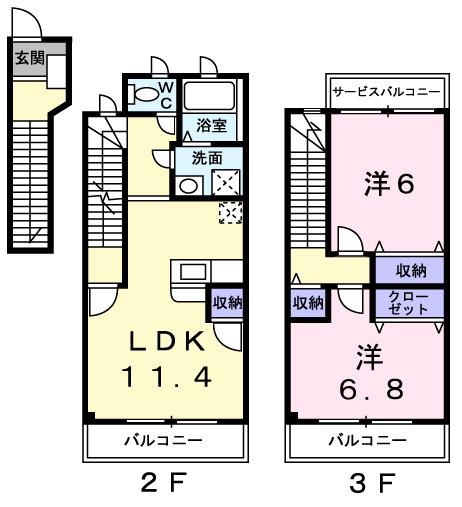 スターライトシティD(2LDK/2階)の間取り写真