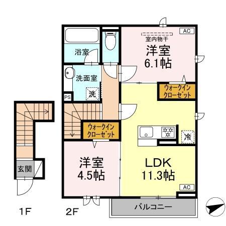 ＪＲ横浜線 新横浜駅 徒歩9分 2階建 築1年(2LDK/2階)の間取り写真