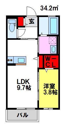 カーサ弥生が丘I(1LDK/2階)の間取り写真