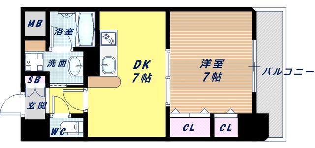 CITY SPIRE難波南(1DK/2階)の間取り写真