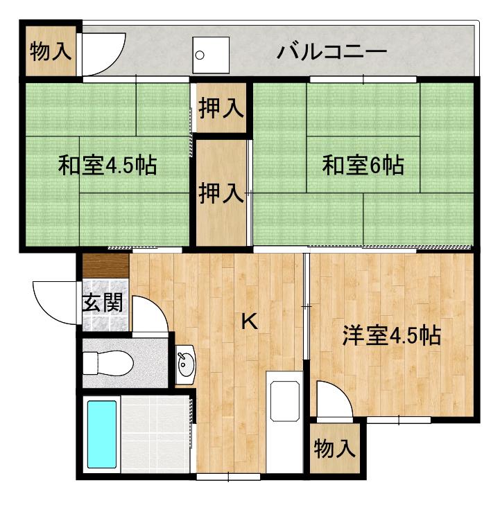 香川県丸亀市 4階建 築53年(3K/4階)の間取り写真