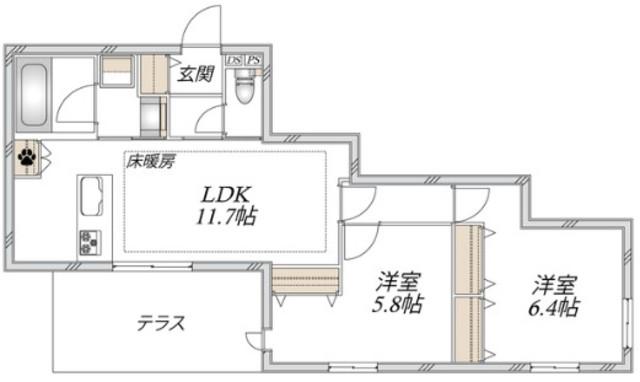 ATERIA(2LDK/1階)の間取り写真