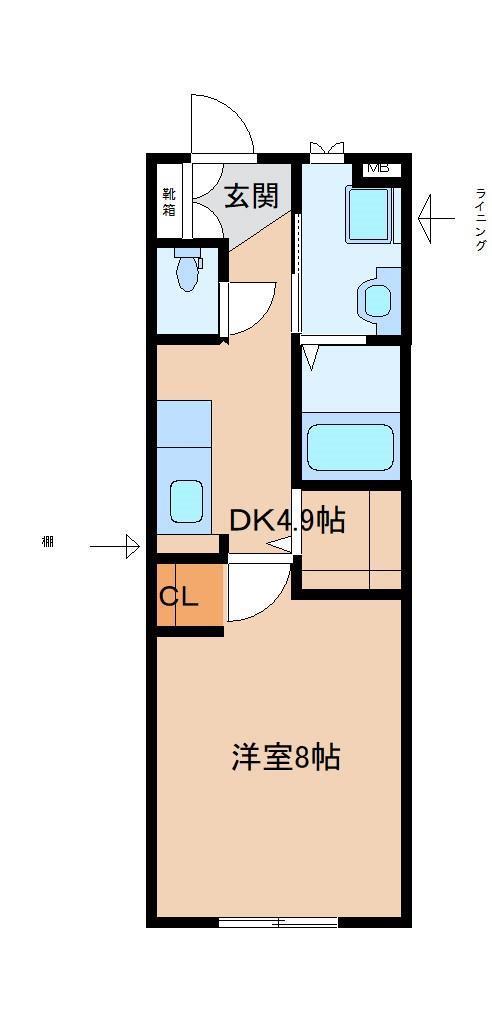 RMS大新田(1DK/2階)の間取り写真