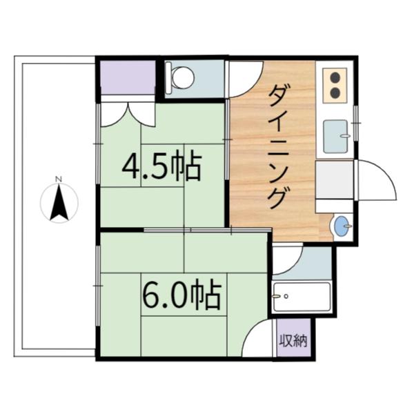 プリモローザ姪浜(2DK/3階)の間取り写真