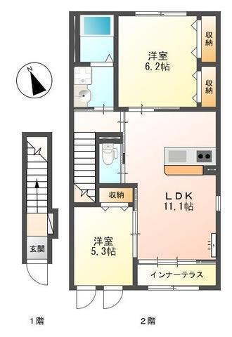 フォ―エバークローバーイリデッセント(2LDK/2階)の間取り写真
