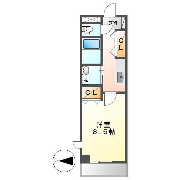 T-SAISON倉敷(1K/2階)の間取り写真