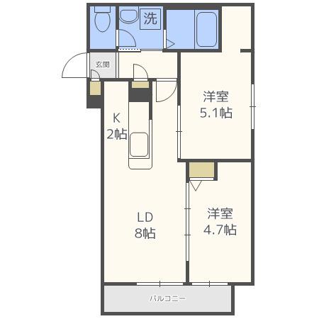 RITZ GRANDE厚別南(2LDK/4階)の間取り写真