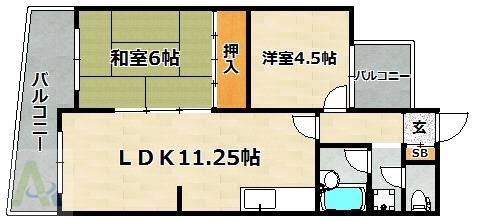 ワコーハイツ西神戸(2LDK/3階)の間取り写真