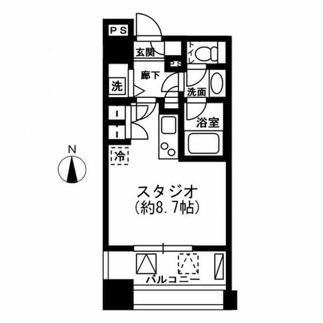 レジディア市ヶ谷 部屋番号0208(ワンルーム/2階)の間取り写真