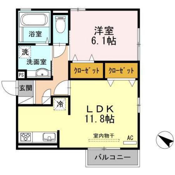 アムールK(1LDK/2階)の間取り写真