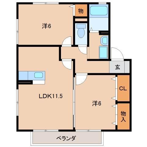 ウィルモアシャトー A棟(2LDK/2階)の間取り写真