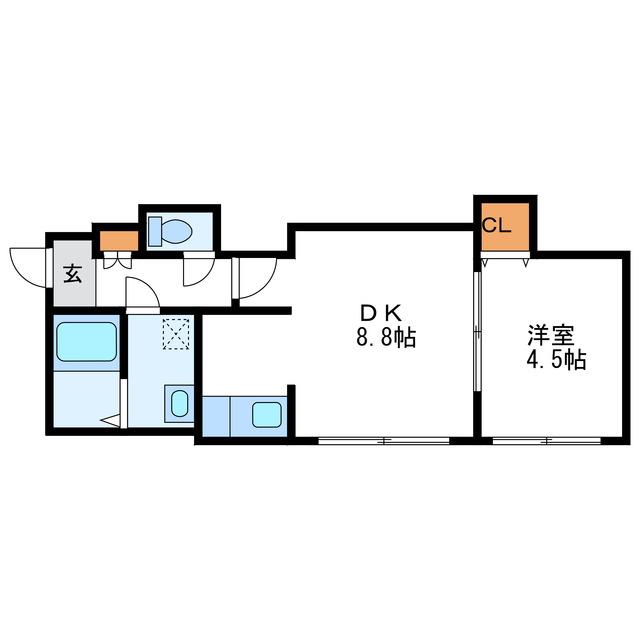 LEST北11条 レスト北11条(1DK/2階)の間取り写真