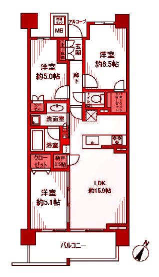 プラウドシティ新川崎(3LDK/2階)の間取り写真