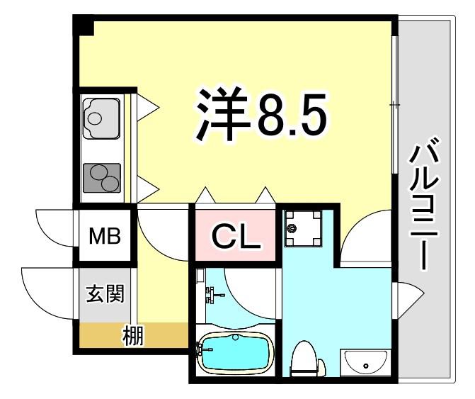 西北チェリー(1K/2階)の間取り写真