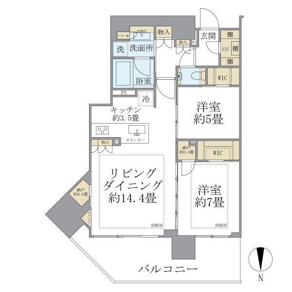 グランドシティタワー月島(2LDK/48階)の間取り写真